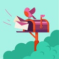 Email subscribe, online newsletter vector template with mailbox and bird